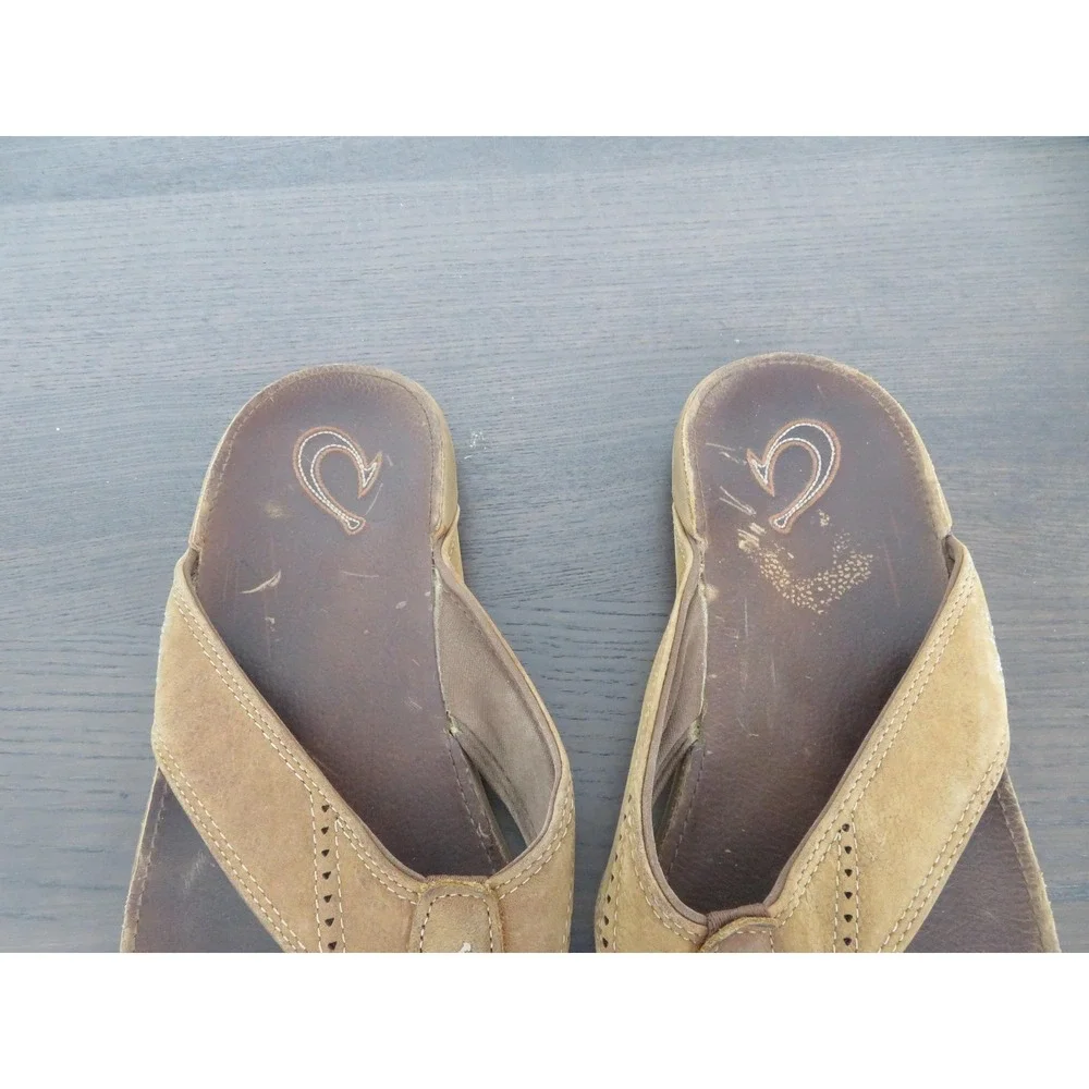 OluKai Nui Sandals Mens Size 12 Brown Leather Thong Flip Flops 10239-SKSK